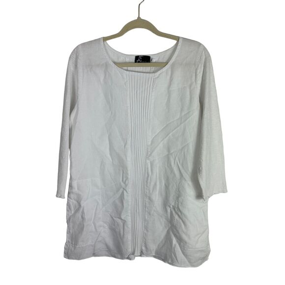 Fenini Women's White Linen Top‎ Tunic Size Small Lagenlook Pullover Pockets USA - Picture 1 of 9